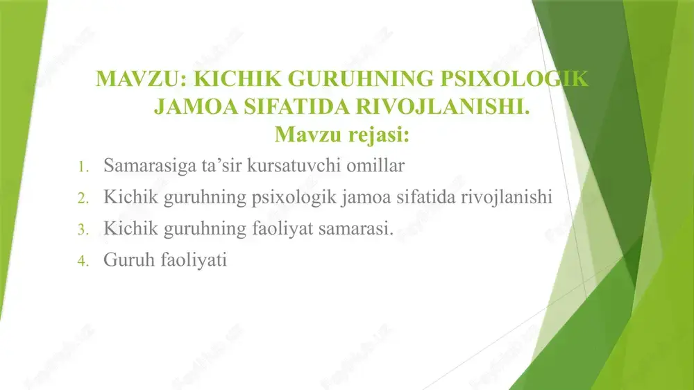 kichik guruhning psixologik jamoa sifatida rivojlanishi — PPTX