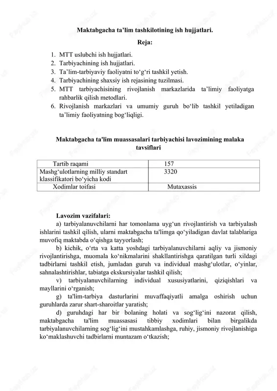 maktabgacha ta'lim tashkilotining ish hujjatlari — DOCX