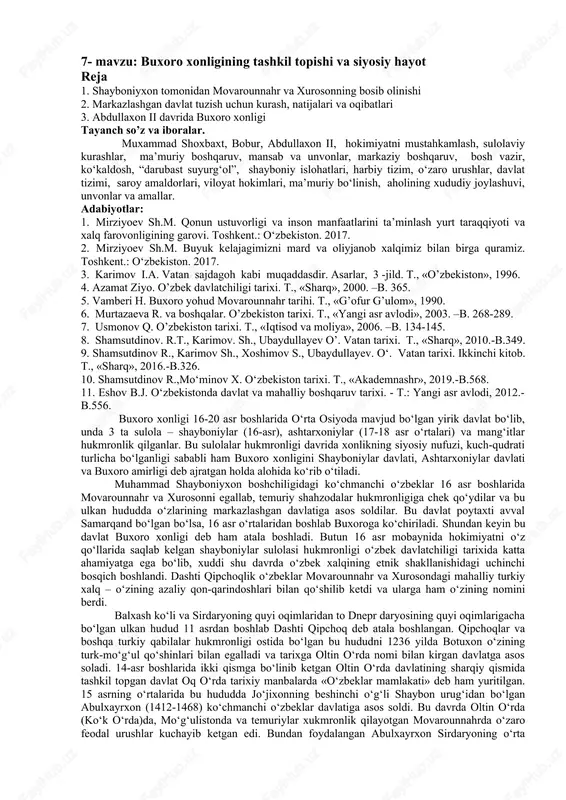 buxoro xonligining tashkil topishi va siyosiy hayot — DOCX