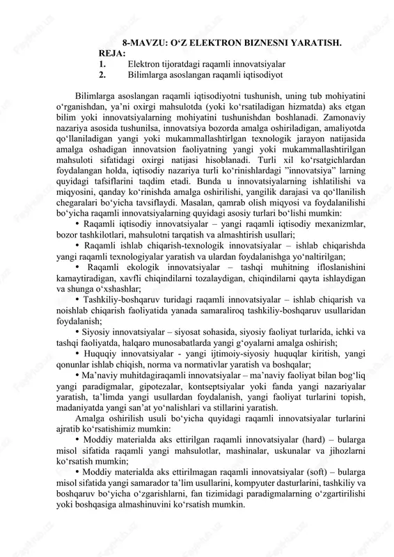 o‘z elektron biznesni yaratish — DOCX