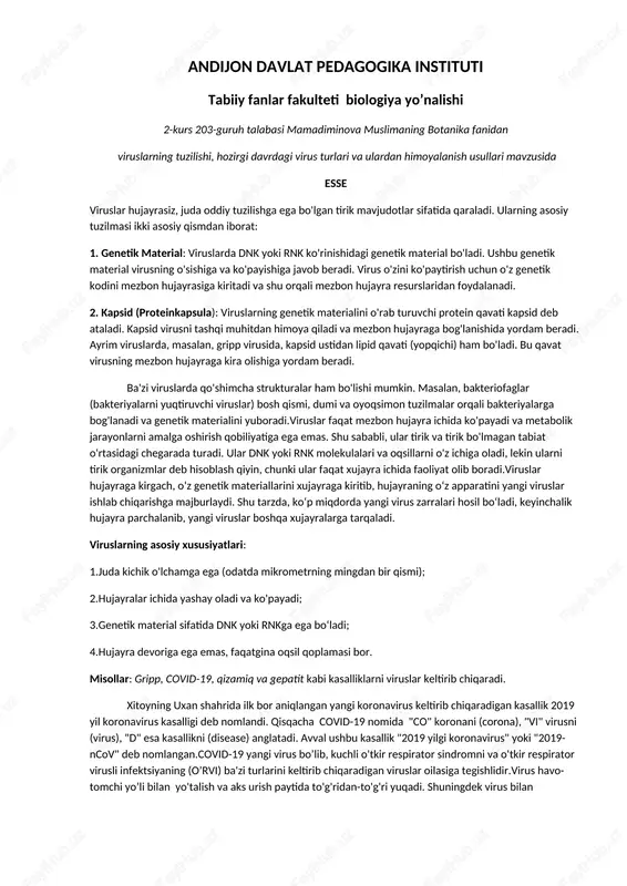 viruslar tuzilishi va ulardan himoyalanish — DOCX