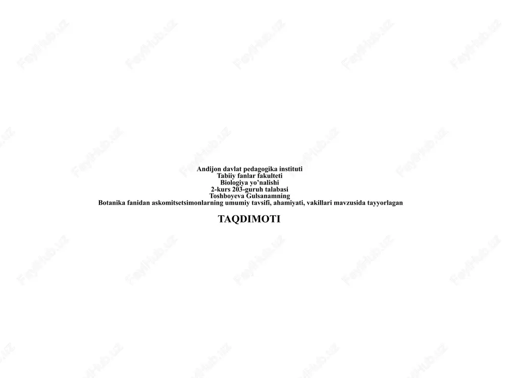 askomitsetsimonlarning chashkasimontanasi — PPTX