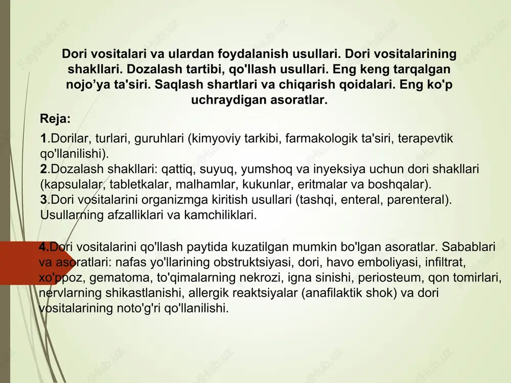 dori vositalari va ulardan foydalanish usullari — PPT