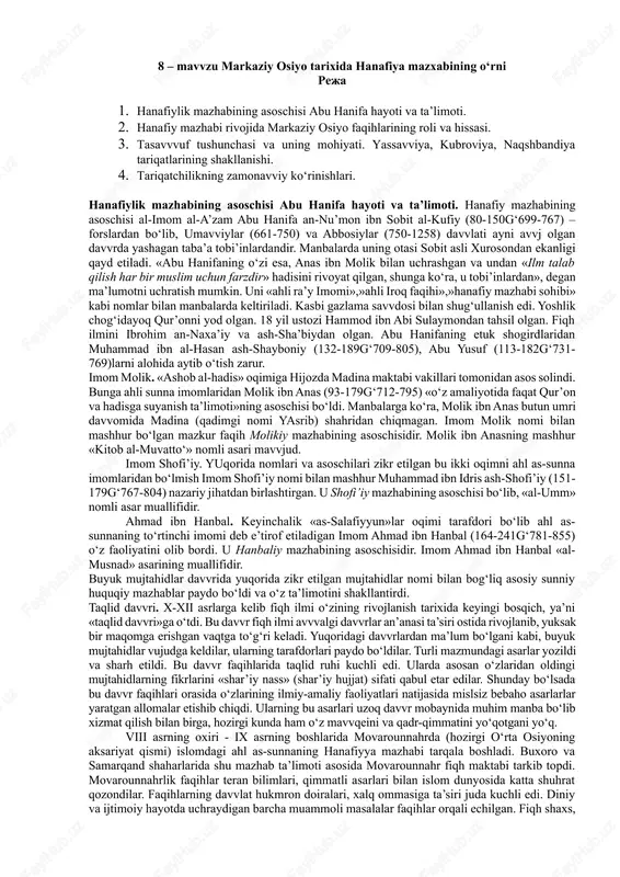 hanafiylik mazhabi tarixi — DOCX