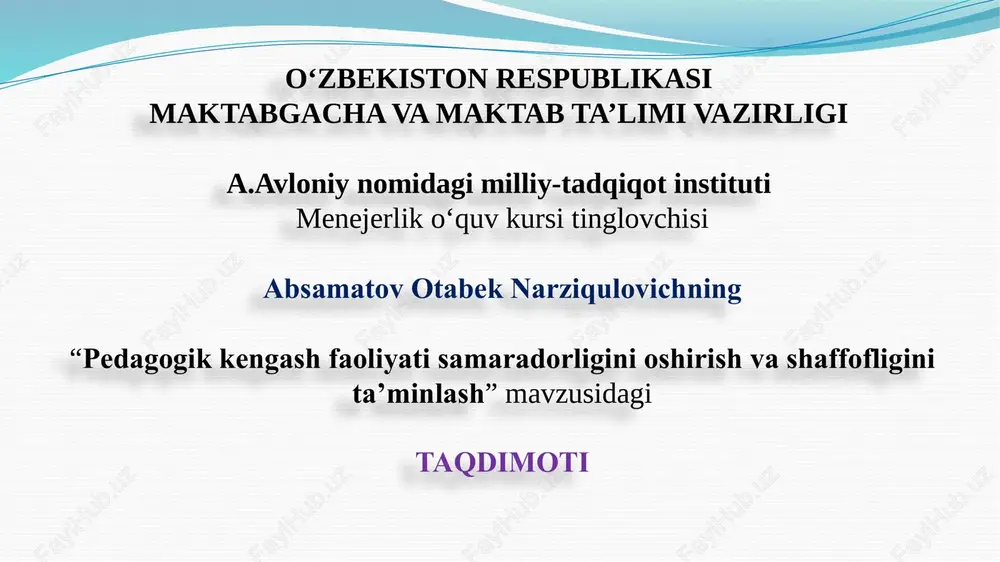 "pedagogik kengash faoliyati samaradorligini oshirish va shaffofligini ta’minlash" — PPTX