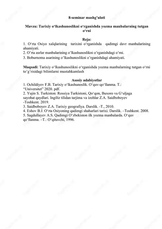 tarixiy o‘lkashunoslikni o‘rganish — DOCX