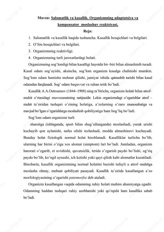 salomatlik va kasallik — DOCX