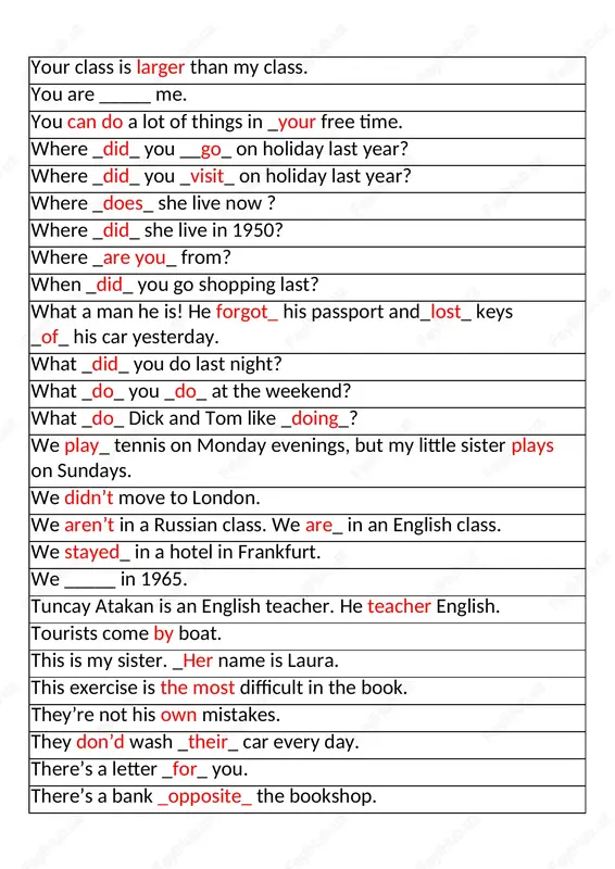 english learning exercises — DOCX