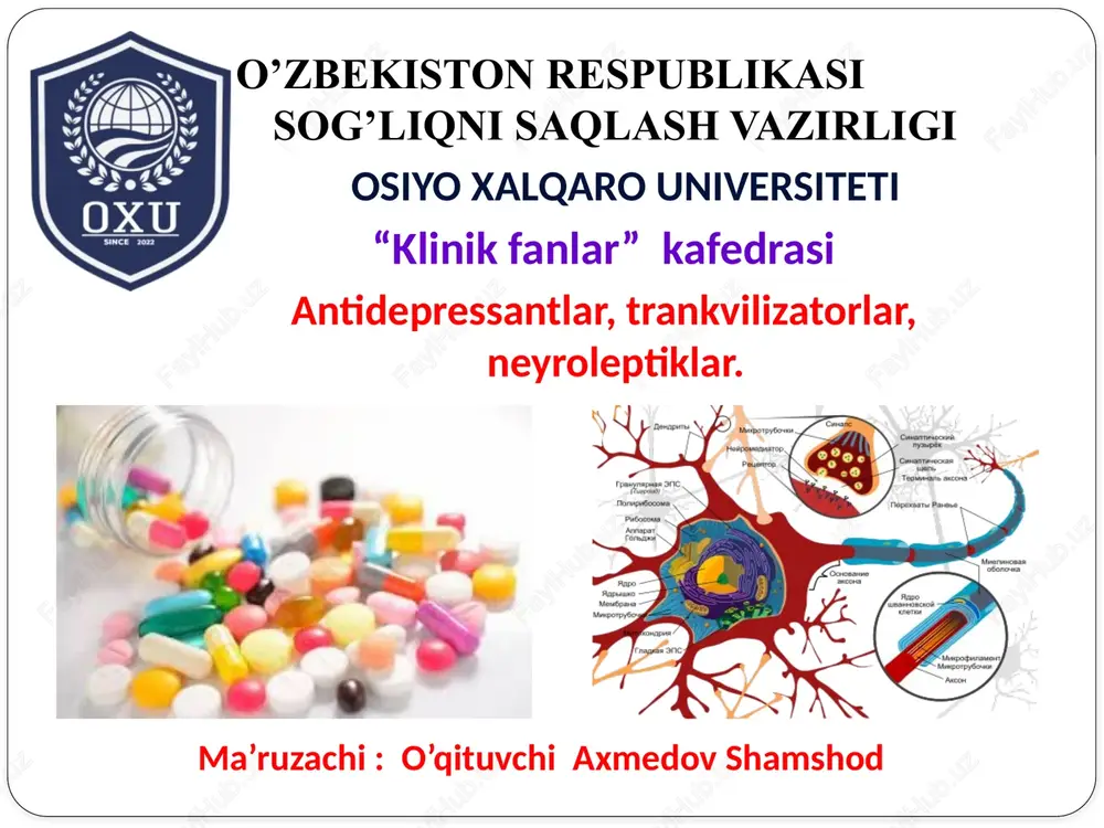 antidepressantlar, trankvilizatorlar, neyroleptiklar — PPTX