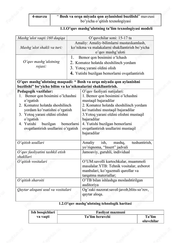 bosh va orqa miyada qon aylanishni buzilishi — DOCX