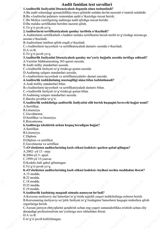audit fanidan test savollari — DOC