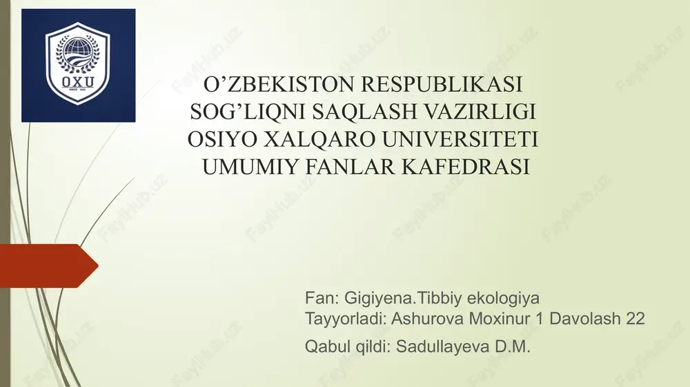 o’quvchilarni gigiyenik tarbiyalash — PPTX