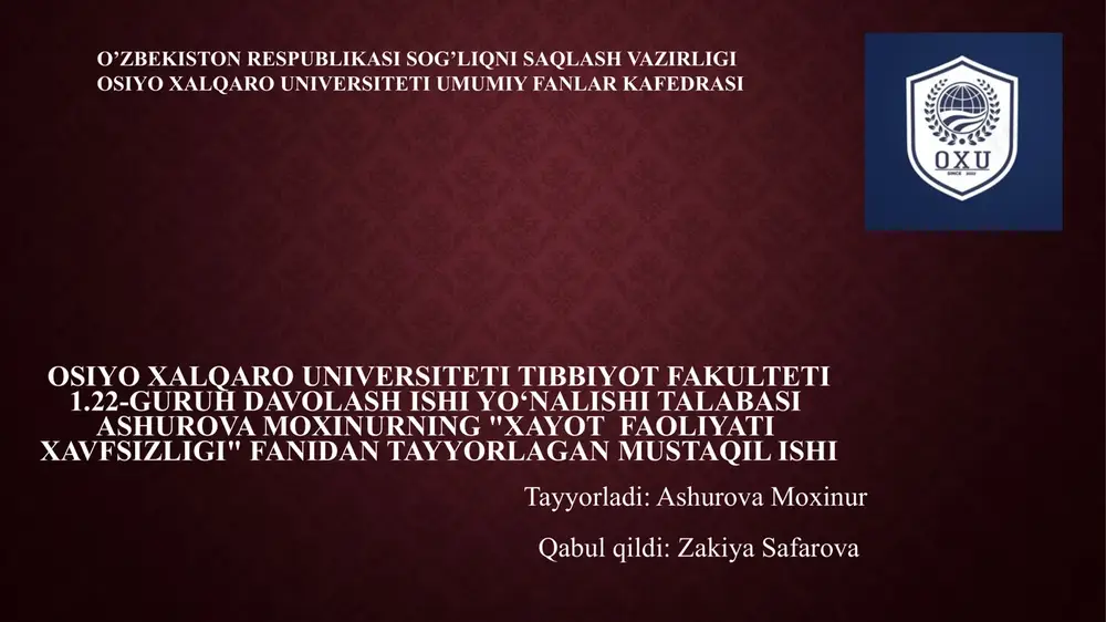 xayot faoliyati xavfsizligi — PPTX