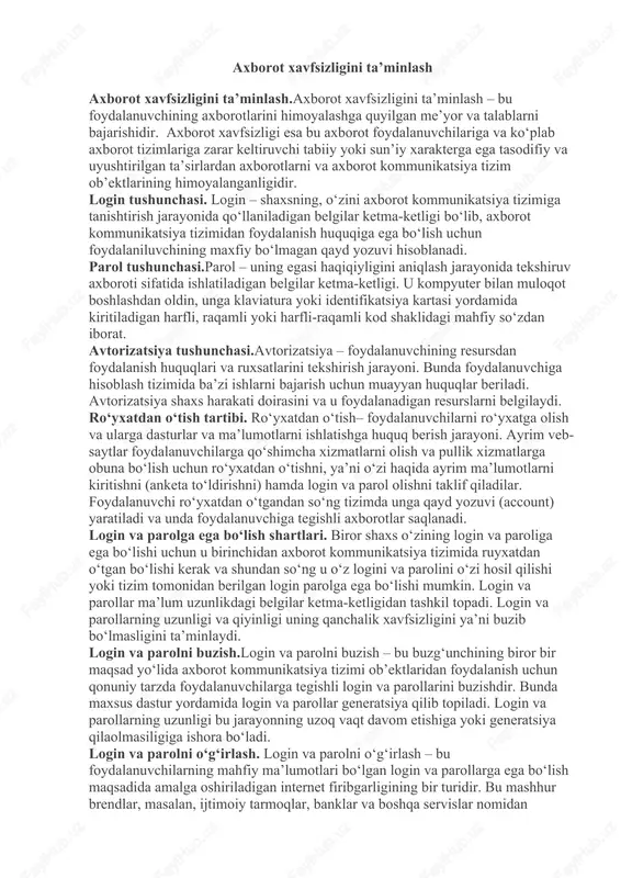 axborot xavfsizligini ta’minlash — DOCX