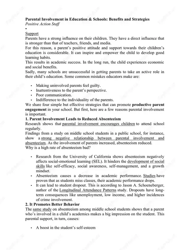parental involvement in education & schools: benefits and strategies — DOCX