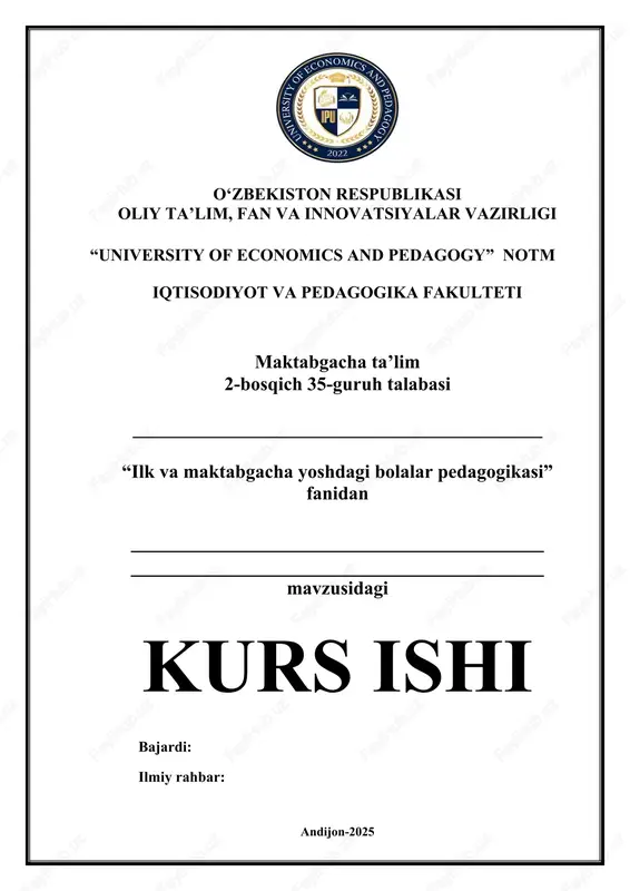 ilk va maktabgacha yoshdagi bolalar pedagogikasi — DOCX