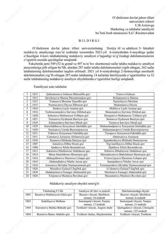 marketing va talabalar amaliyoti — DOCX
