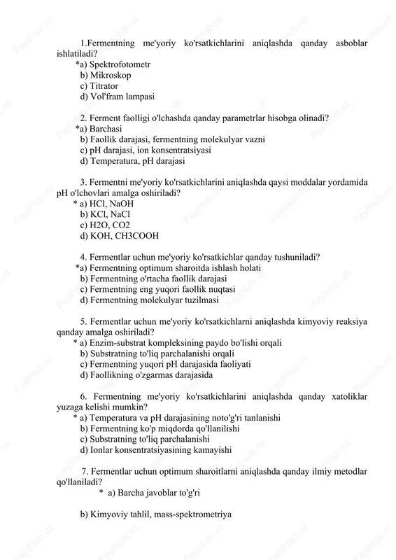 fermentlar me'yoriy ko'rsatkichlari — DOCX