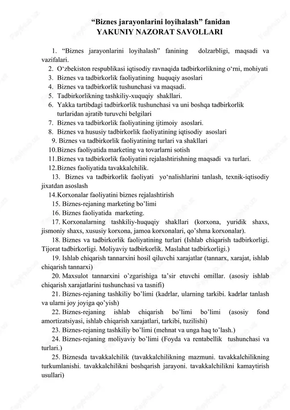biznes jarayonlarini loyihalash — DOCX