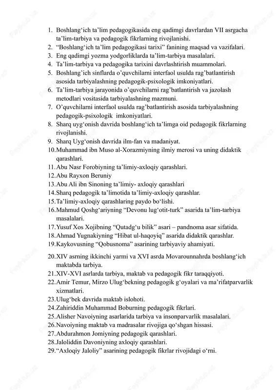 boshlang'ich ta'lim pedagogikasi tarixi — DOCX