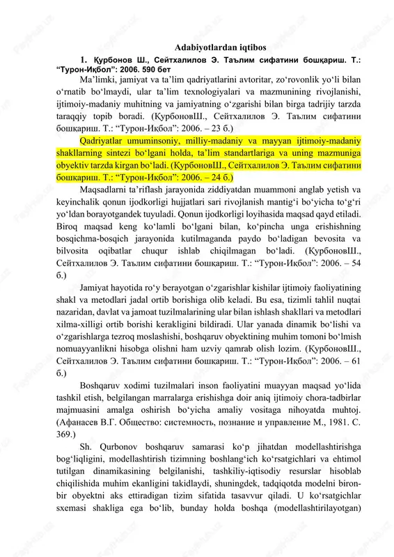 ta'lim sifatini boshqarish — DOCX