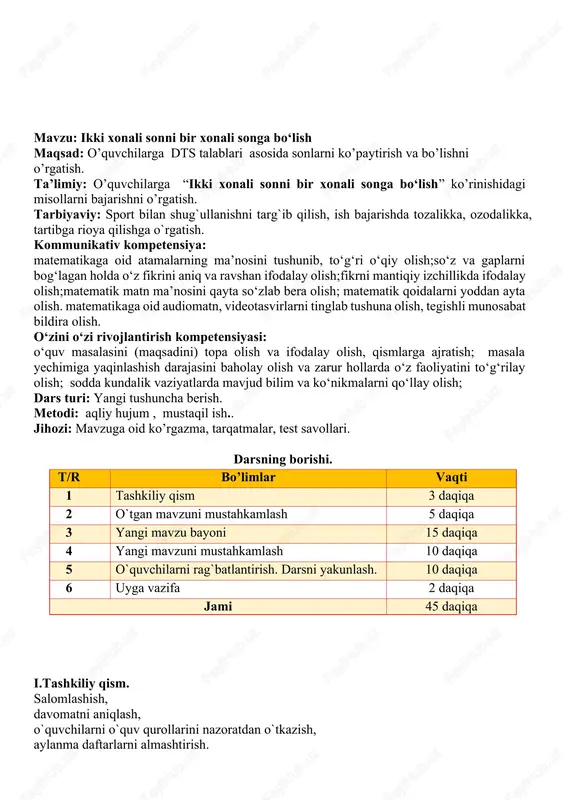 ikki xonali sonni bir xonali songa bo‘lish — DOCX