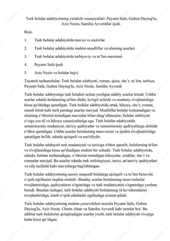 turk bolalar adabiyotining yetakchi xususiyatlari — DOCX