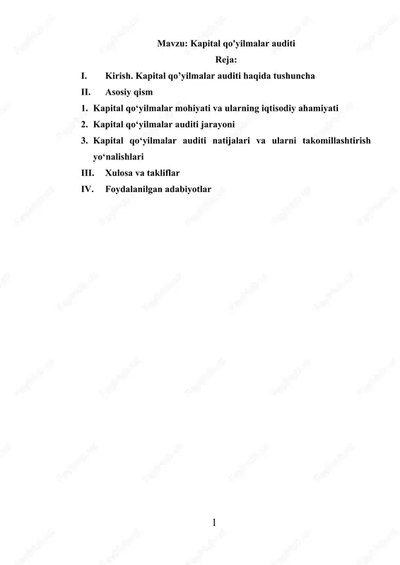 kapital qo'yilmalar auditi — DOCX