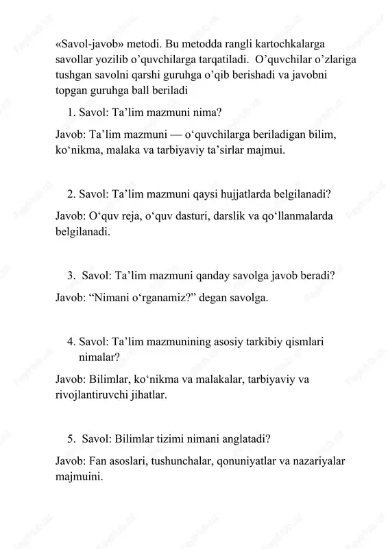 pedogogika savol javoblar — DOCX