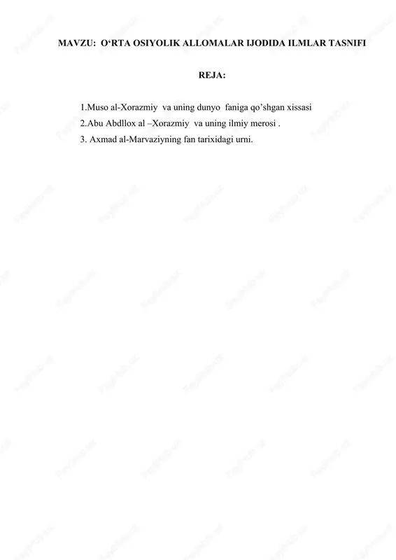 oʻrta osiyolik allomalar ijodida ilmlar tasnifi — DOCX