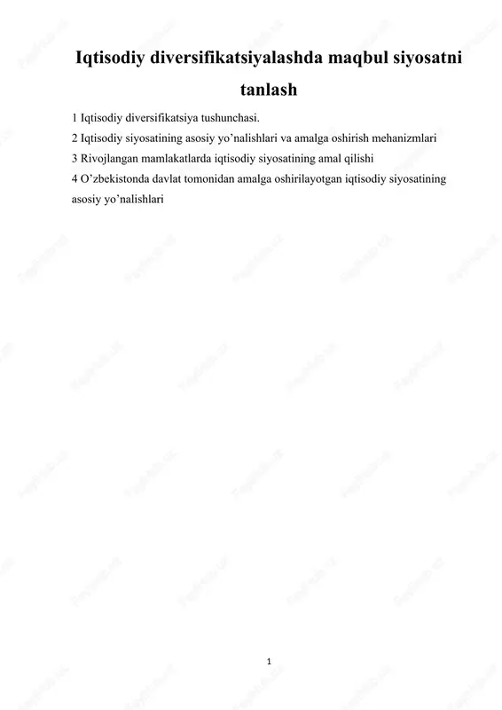 iqtisodiy diversifikatsiya — DOCX