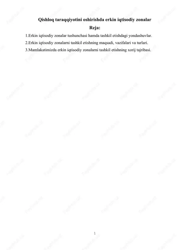 erkin iqtisodiy zonalar — DOCX