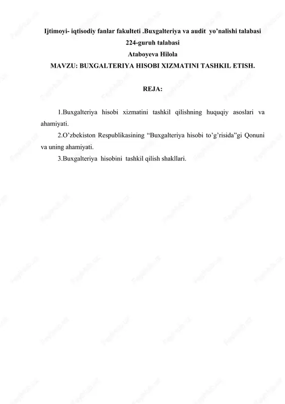 buxgalteriya hisobi xizmatini tashkil etish — DOCX