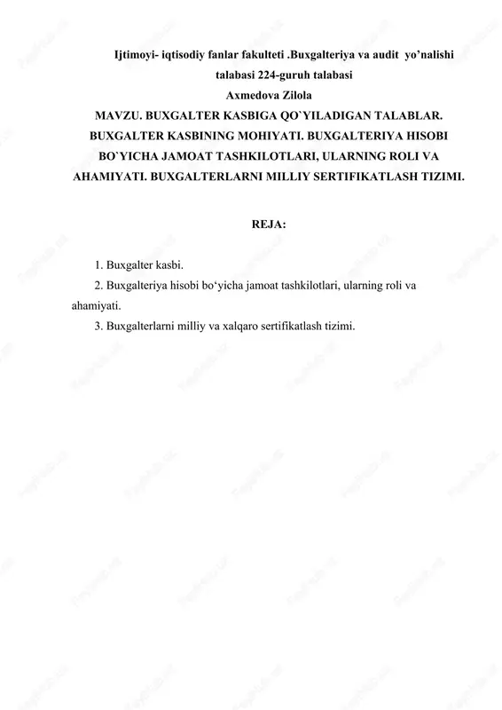 buxgalteriya va audit yo’nalishi talabasi — DOCX