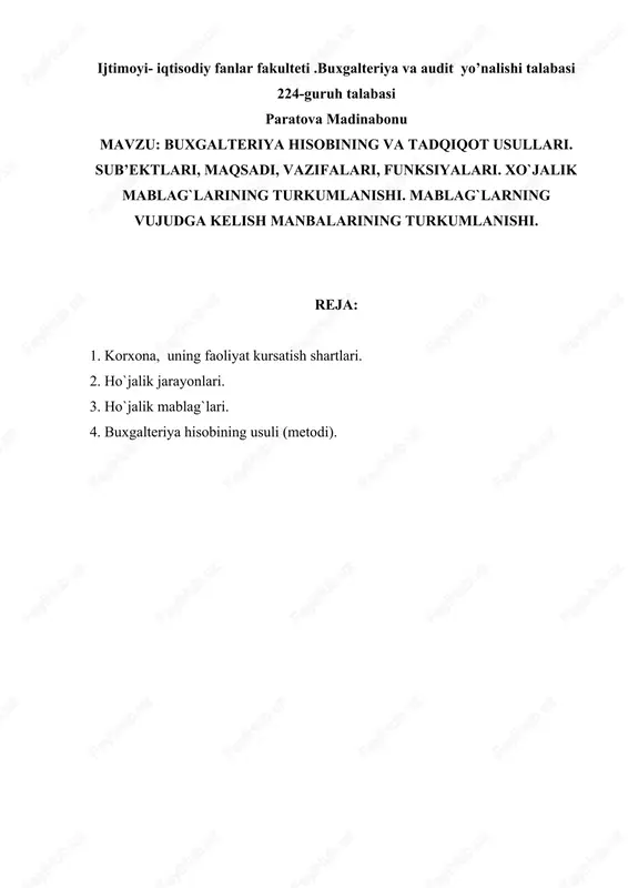 buxgalteriya hisobining va tadqiqot usullari — DOCX