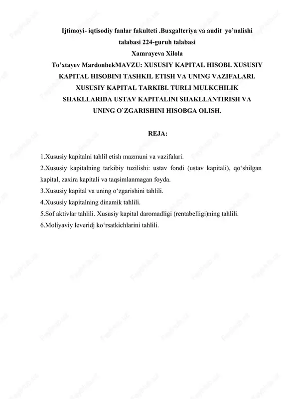 xususiy kapital hisobi — DOCX