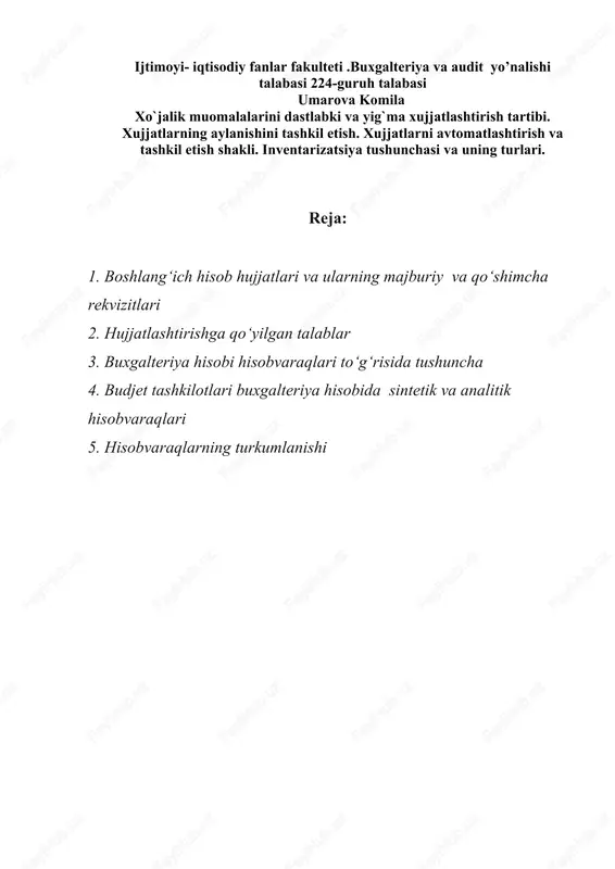 buxgalteriya va audit yo’nalishi talabasi — DOCX