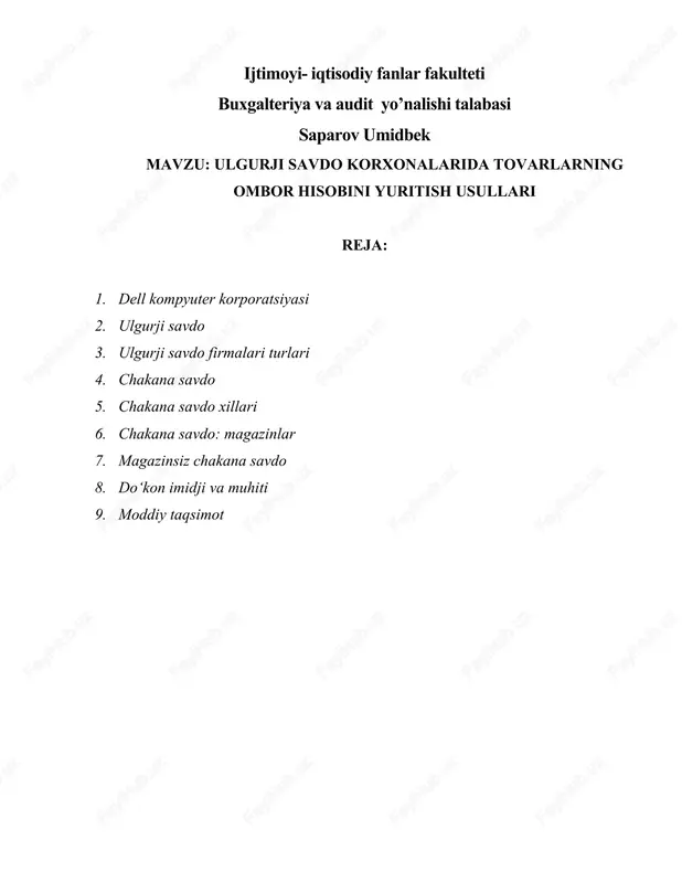ulgurji savdo korxonalarida tovarlarning ombor hisobini yuritish usullari — DOCX
