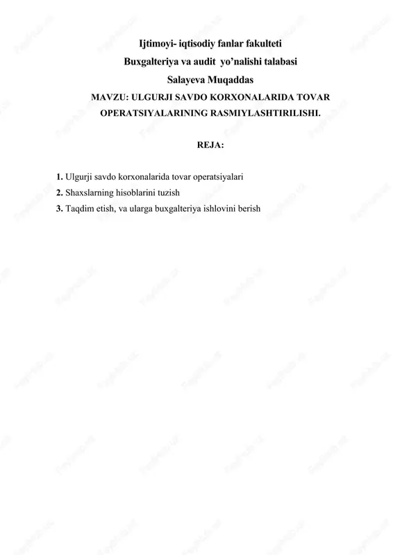 ulgurji savdo korxonalarida tovar operatsiyalarining rasmiylashtirilishi — DOCX