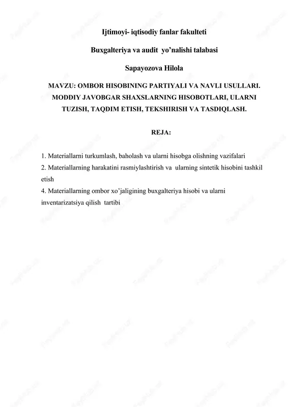 ombor hisobining partiyali va navli usullari — DOCX