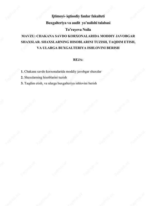 chakana savdo korxonalarida moddiy javobgar shaxslar — DOCX