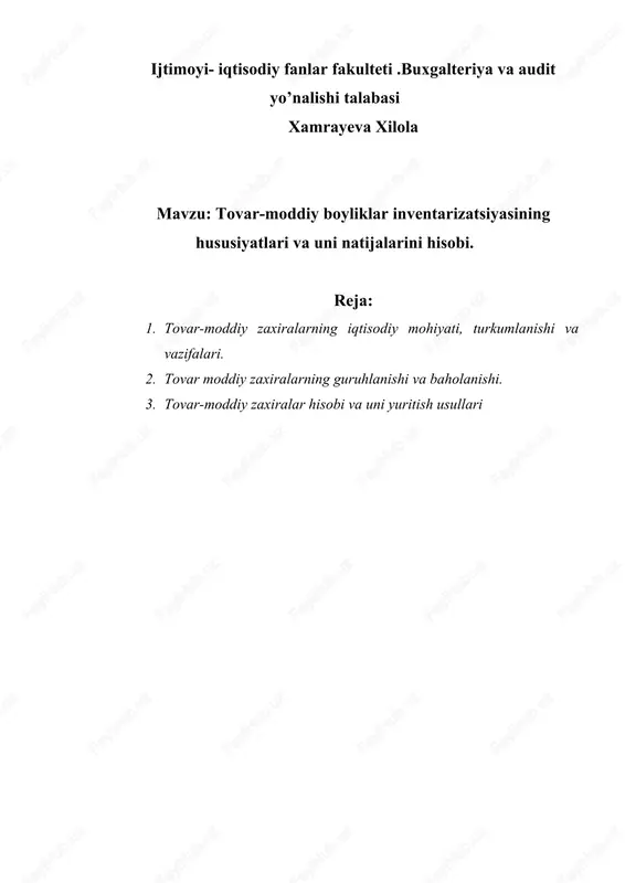 tovar-moddiy boyliklar inventarizatsiyasi — DOCX