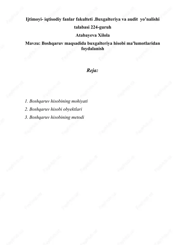 boshqaruv maqsadida bugalteriya hisobidan foydalanish — DOCX