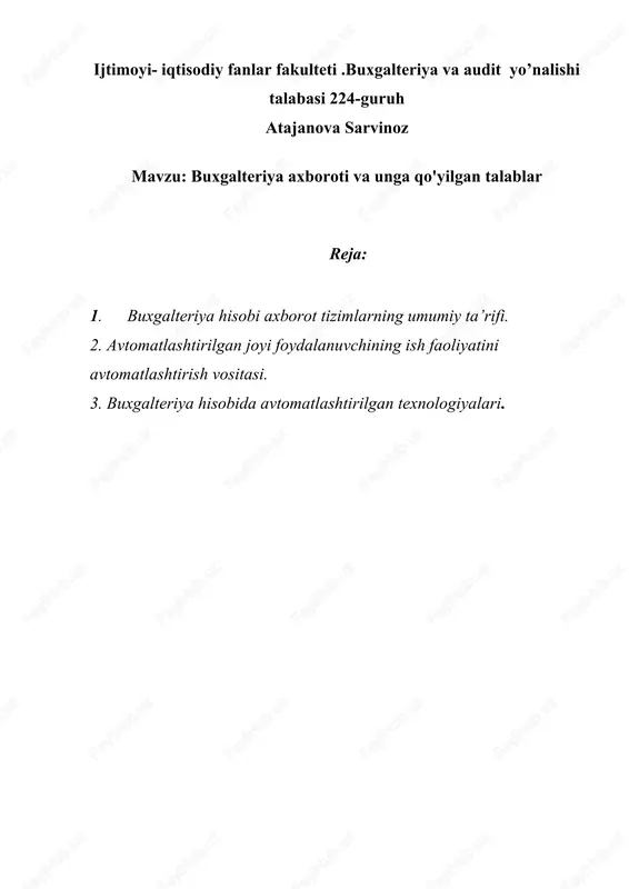 buxgalteriya axboroti va unga qo'yilgan talablar — DOC