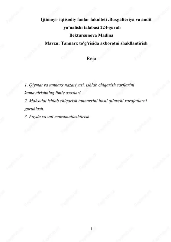 tannarx to'g'risida axborotni shakllantirish — DOCX