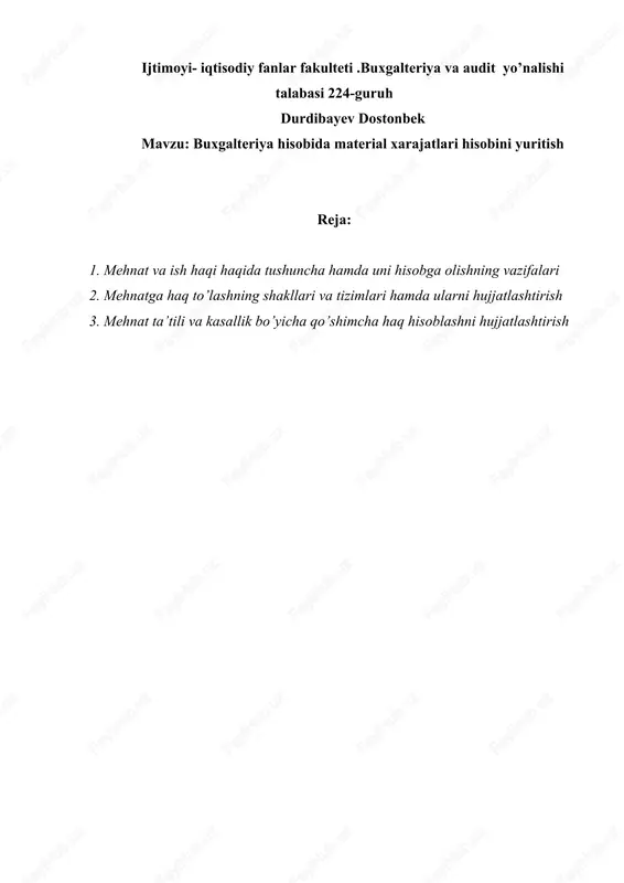 buxgalteriya hisobida material xarajatlari hisobini yuritish — DOC