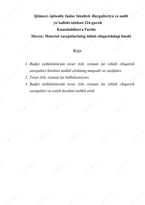 material xarajatlarining ishlab chiqarishdagi hisobi — DOC