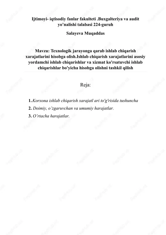 ishlab chiqarish xarajatlari hisoblanishi — DOC