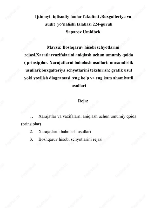 boshqaruv hisobi schotlari rejasi — DOCX