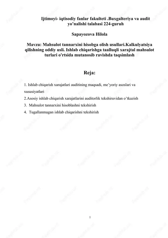 mahsulot tannarxini hisobga olish usullari — DOCX